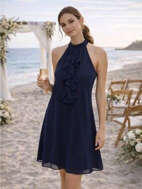 BCBGeneration Navy Halter Dress | Beach Wedding Guest Cocktail Dress